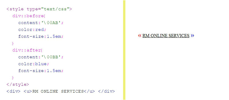 การใส่ css entities code ::before ::after