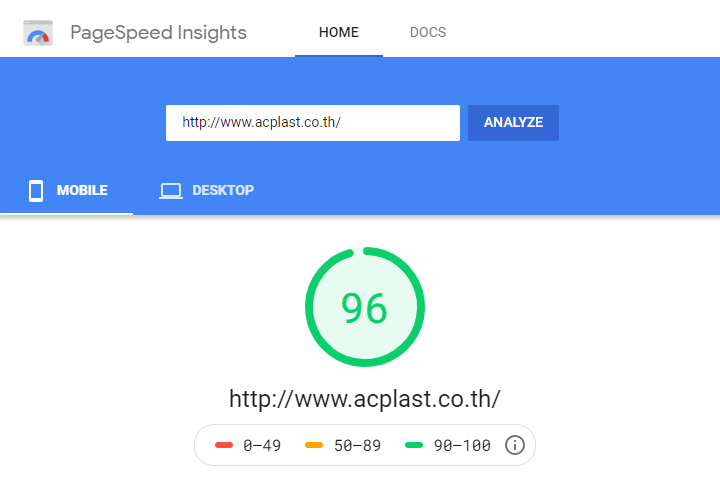 ผลการทดสอบประสิทธิภาพเว็บไซต์ แบบ Mobile